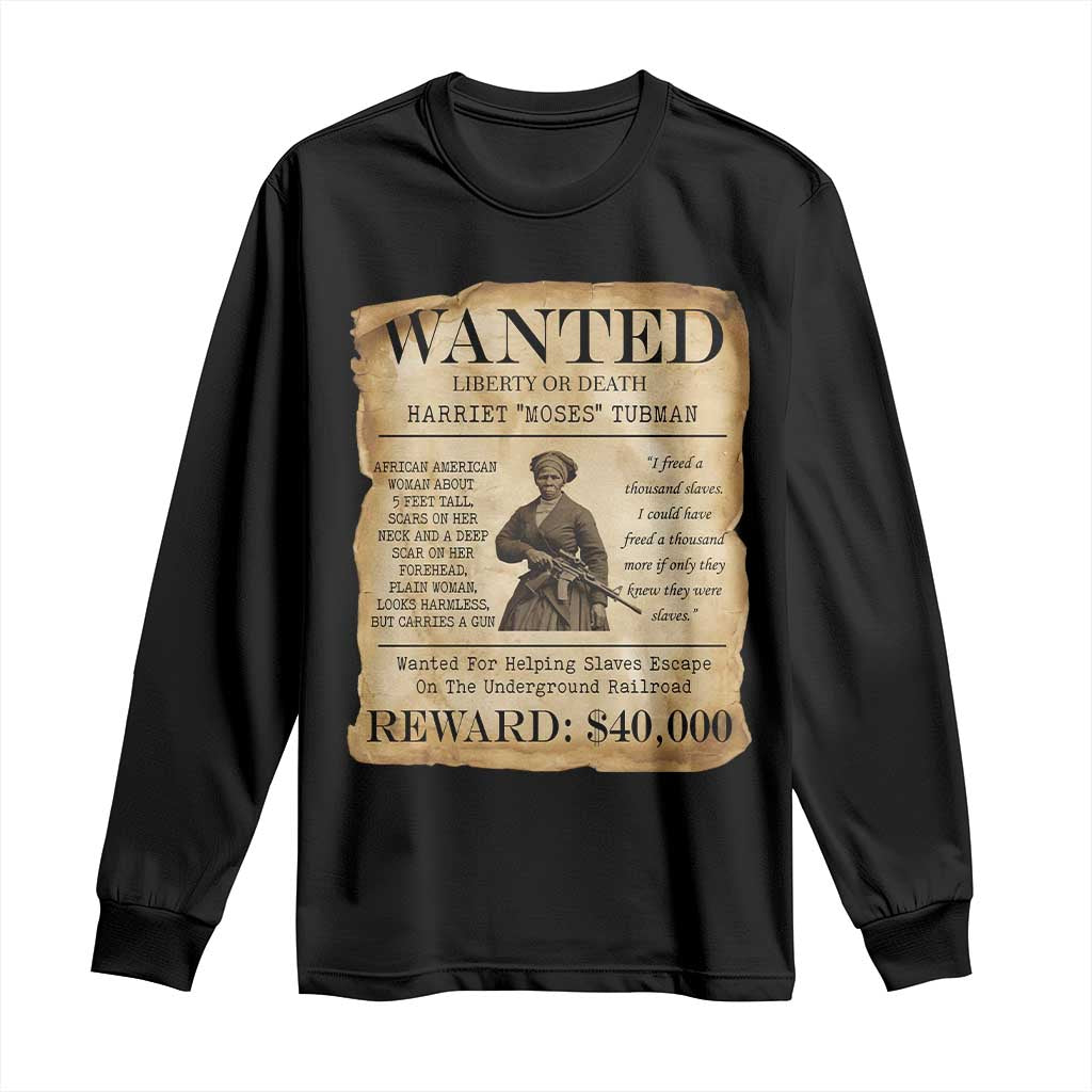 Vintage Harriet Tubman Poster Long Sleeve Shirt Wanted For Helping Slaves Escape - Wonder Print Shop