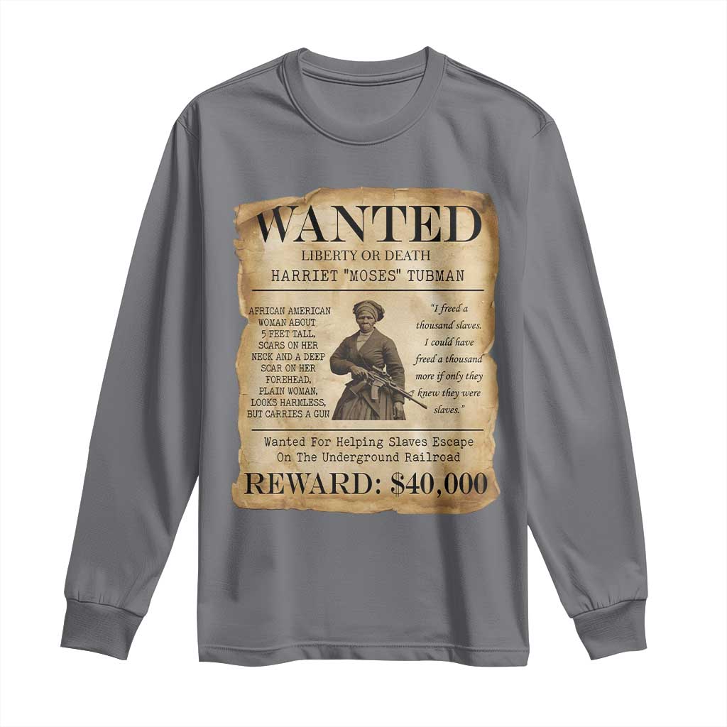Vintage Harriet Tubman Poster Long Sleeve Shirt Wanted For Helping Slaves Escape - Wonder Print Shop
