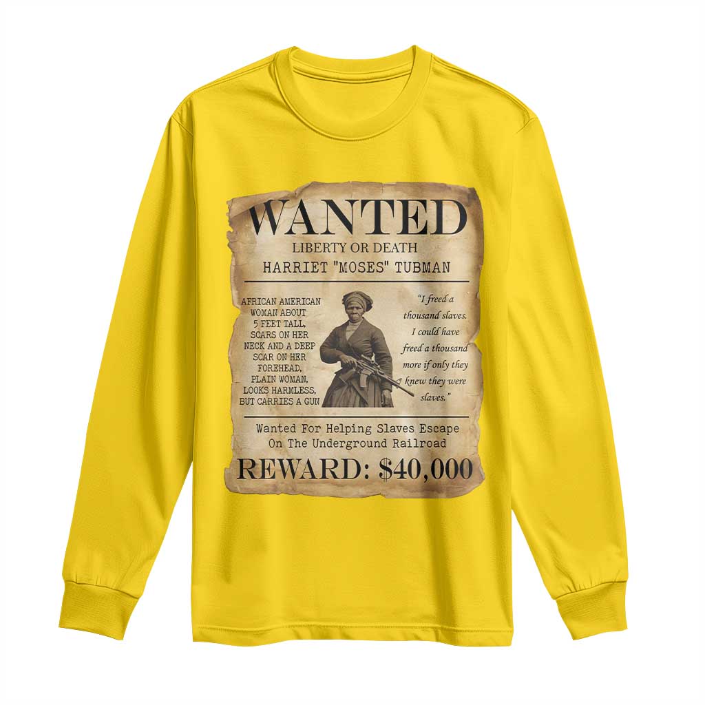 Vintage Harriet Tubman Poster Long Sleeve Shirt Wanted For Helping Slaves Escape - Wonder Print Shop