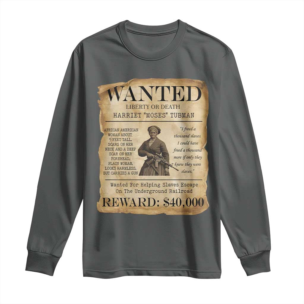 Vintage Harriet Tubman Poster Long Sleeve Shirt Wanted For Helping Slaves Escape - Wonder Print Shop