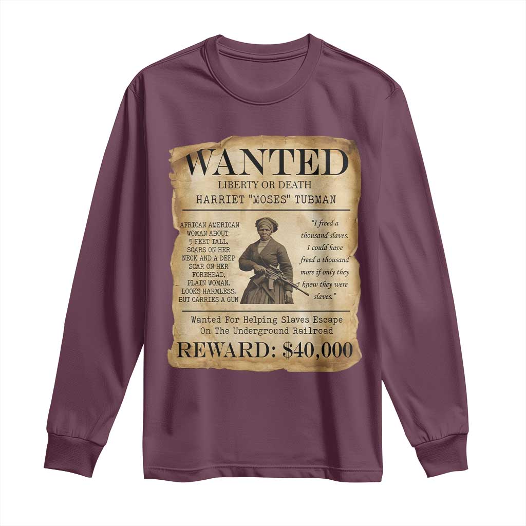 Vintage Harriet Tubman Poster Long Sleeve Shirt Wanted For Helping Slaves Escape - Wonder Print Shop