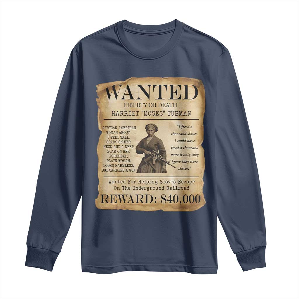 Vintage Harriet Tubman Poster Long Sleeve Shirt Wanted For Helping Slaves Escape - Wonder Print Shop