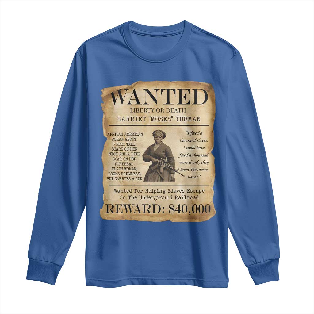 Vintage Harriet Tubman Poster Long Sleeve Shirt Wanted For Helping Slaves Escape - Wonder Print Shop