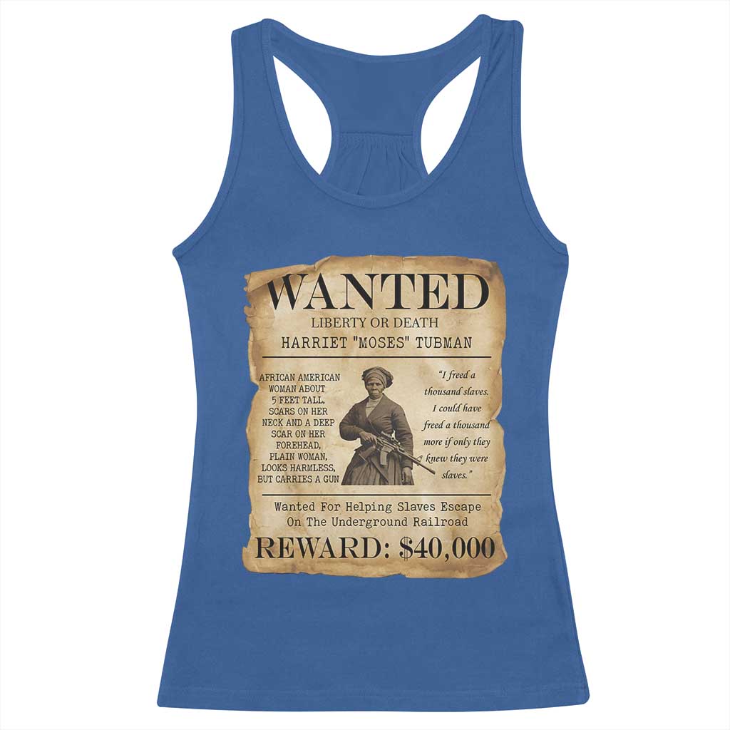 Vintage Harriet Tubman Poster Racerback Tank Top Wanted For Helping Slaves Escape - Wonder Print Shop