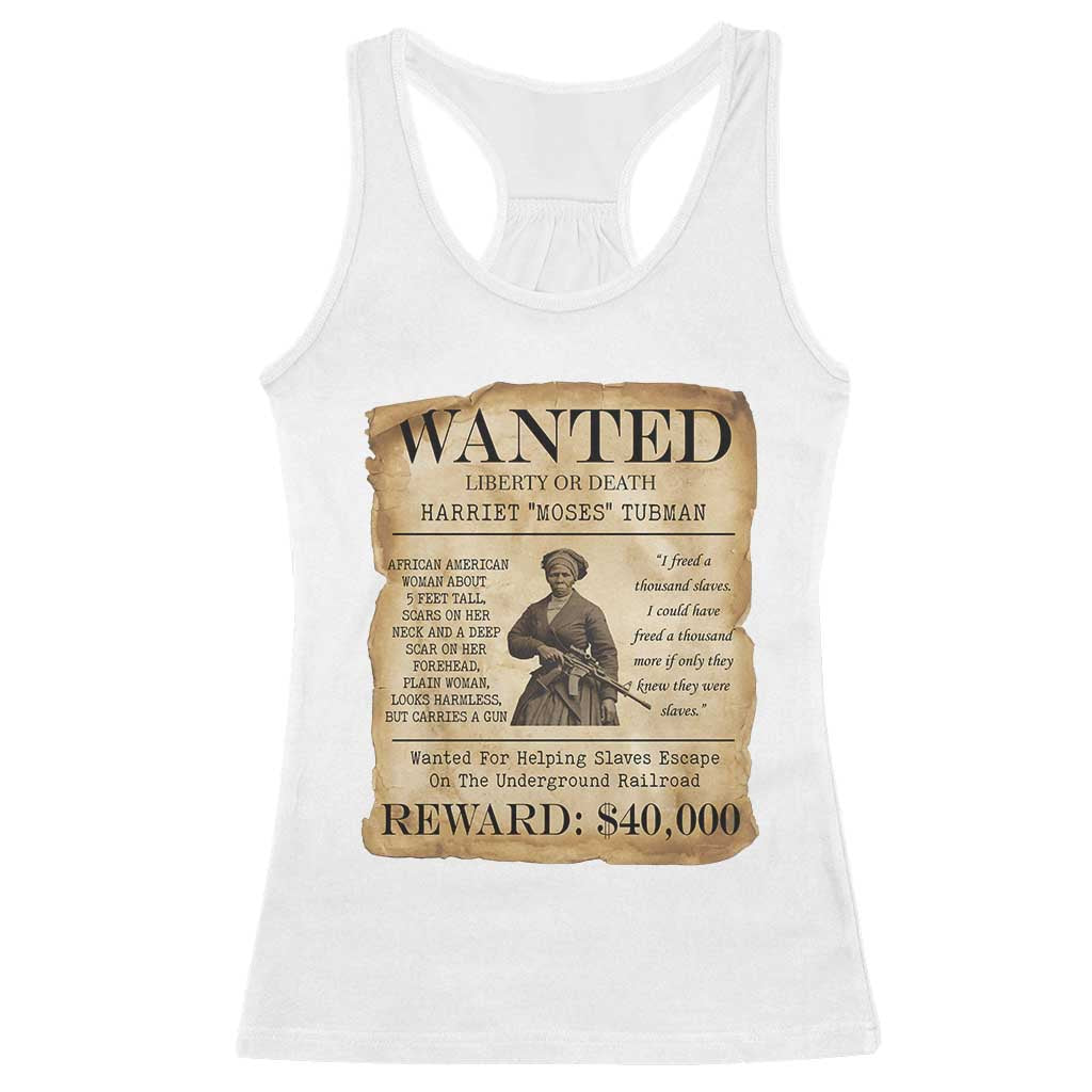 Vintage Harriet Tubman Poster Racerback Tank Top Wanted For Helping Slaves Escape - Wonder Print Shop