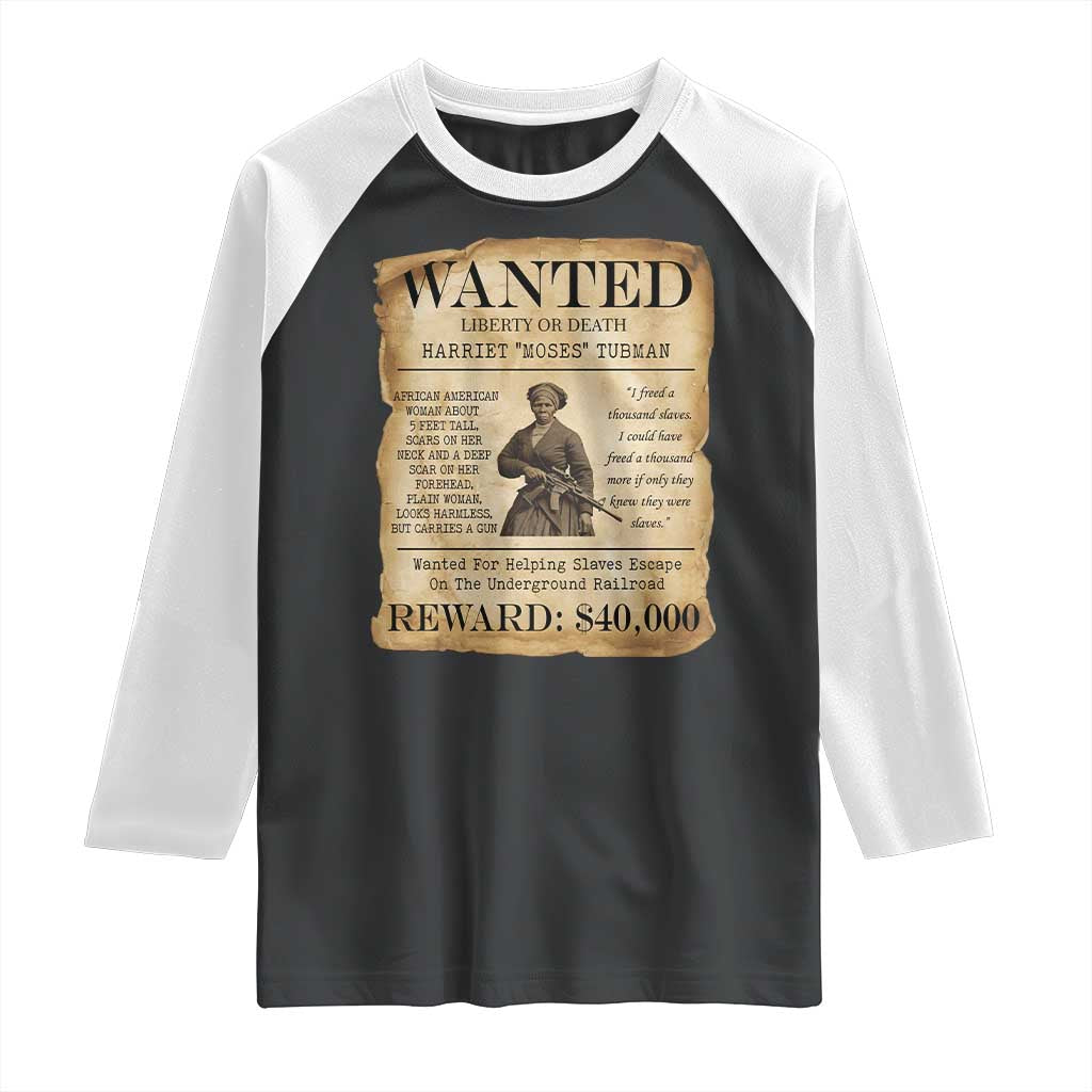 Vintage Harriet Tubman Poster Raglan Shirt Wanted For Helping Slaves Escape - Wonder Print Shop