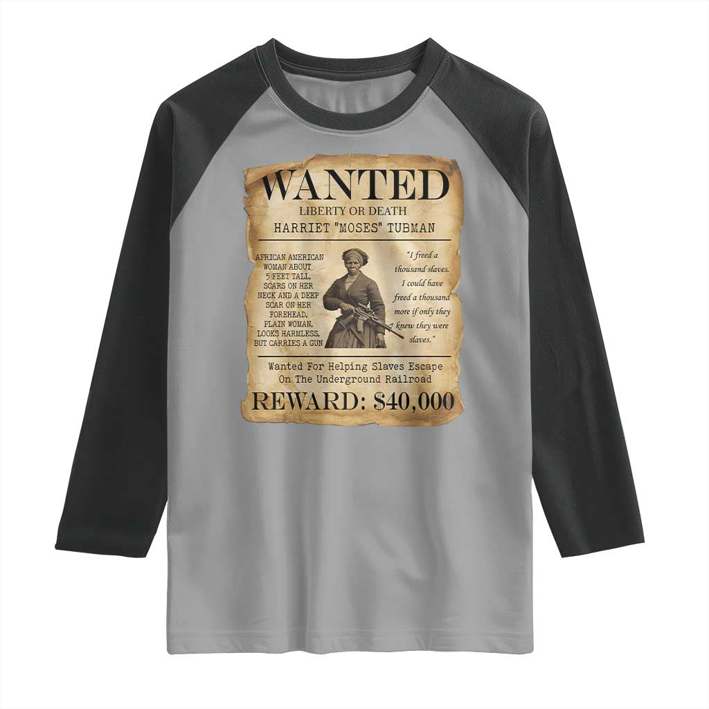 Vintage Harriet Tubman Poster Raglan Shirt Wanted For Helping Slaves Escape - Wonder Print Shop