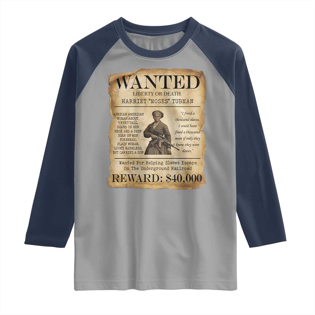 Vintage Harriet Tubman Poster Raglan Shirt Wanted For Helping Slaves Escape - Wonder Print Shop