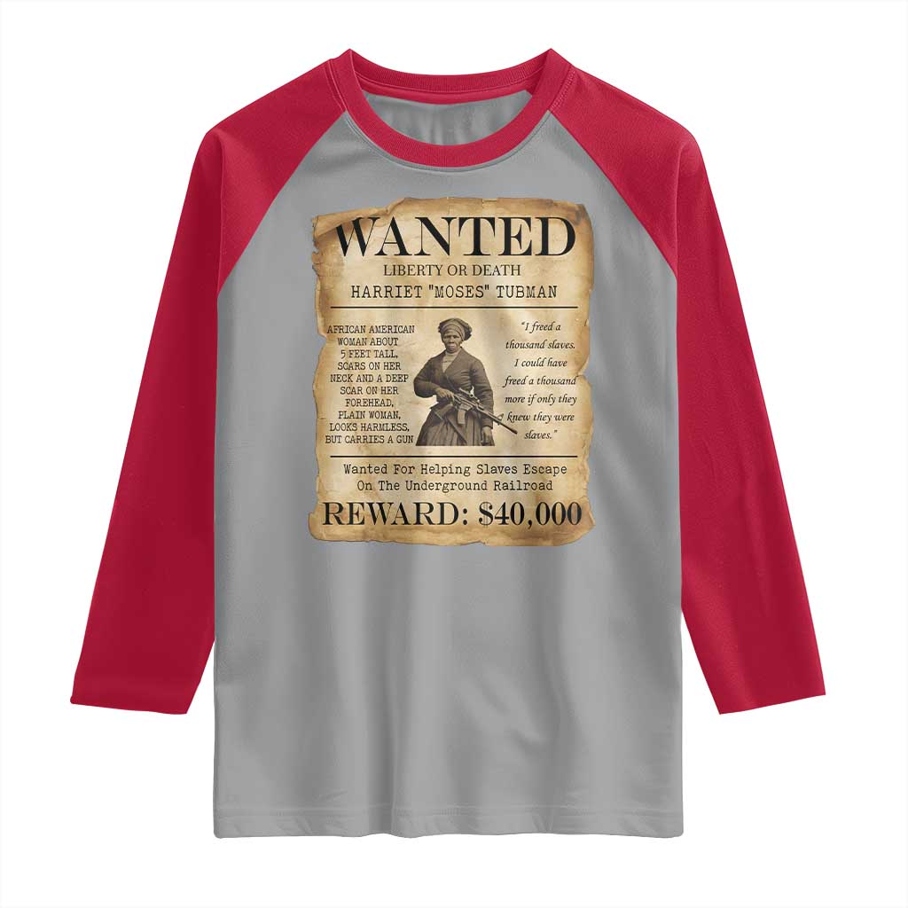 Vintage Harriet Tubman Poster Raglan Shirt Wanted For Helping Slaves Escape - Wonder Print Shop