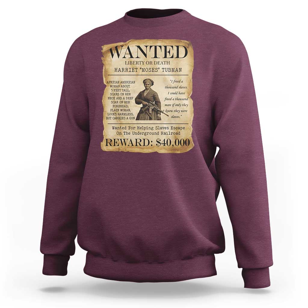 Vintage Harriet Tubman Poster Sweatshirt Wanted For Helping Slaves Escape - Wonder Print Shop