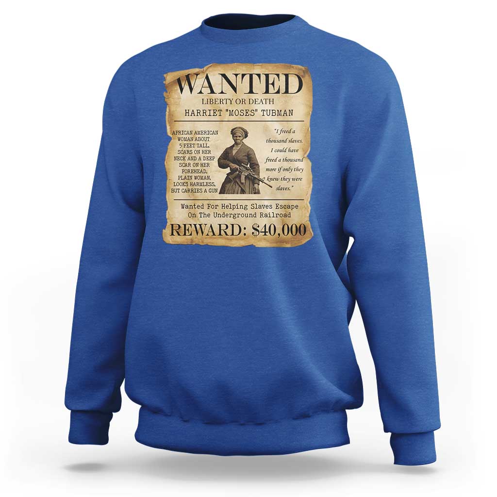 Vintage Harriet Tubman Poster Sweatshirt Wanted For Helping Slaves Escape - Wonder Print Shop