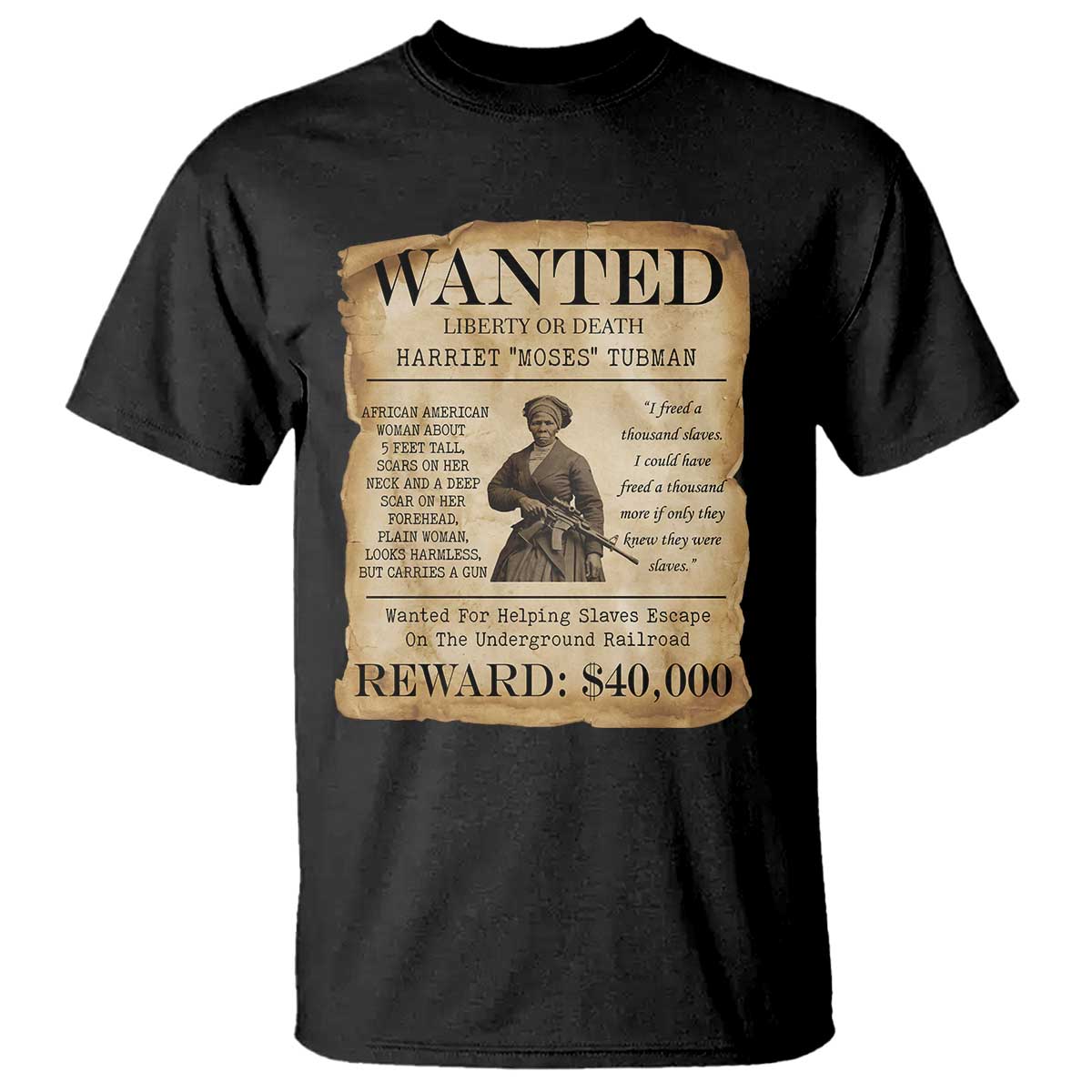 Vintage Harriet Tubman Poster T Shirt Wanted For Helping Slaves Escape - Wonder Print Shop