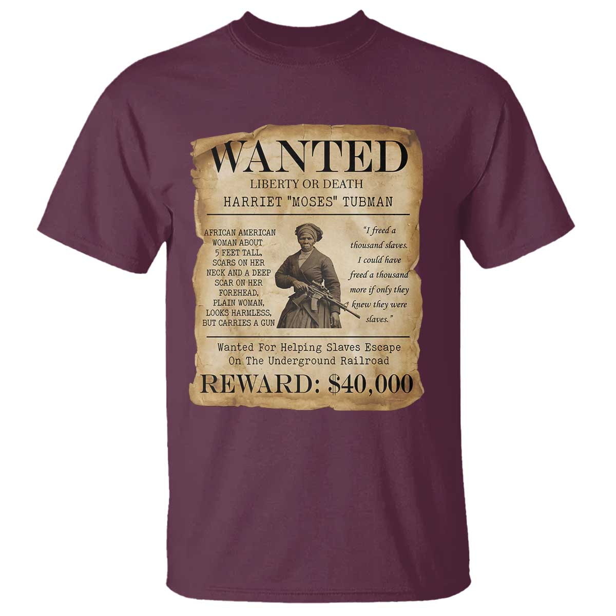Vintage Harriet Tubman Poster T Shirt Wanted For Helping Slaves Escape - Wonder Print Shop
