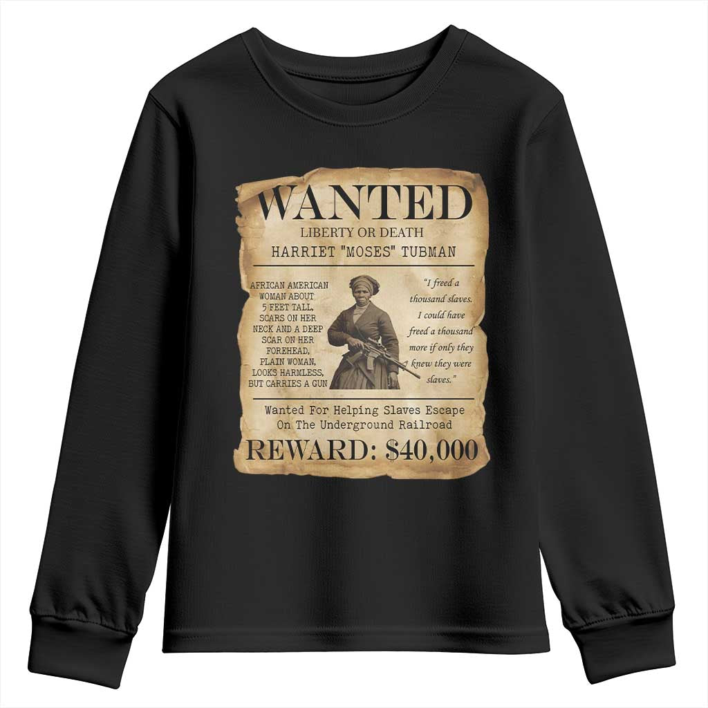 Vintage Harriet Tubman Poster Youth Sweatshirt Wanted For Helping Slaves Escape - Wonder Print Shop