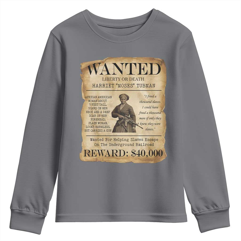 Vintage Harriet Tubman Poster Youth Sweatshirt Wanted For Helping Slaves Escape - Wonder Print Shop