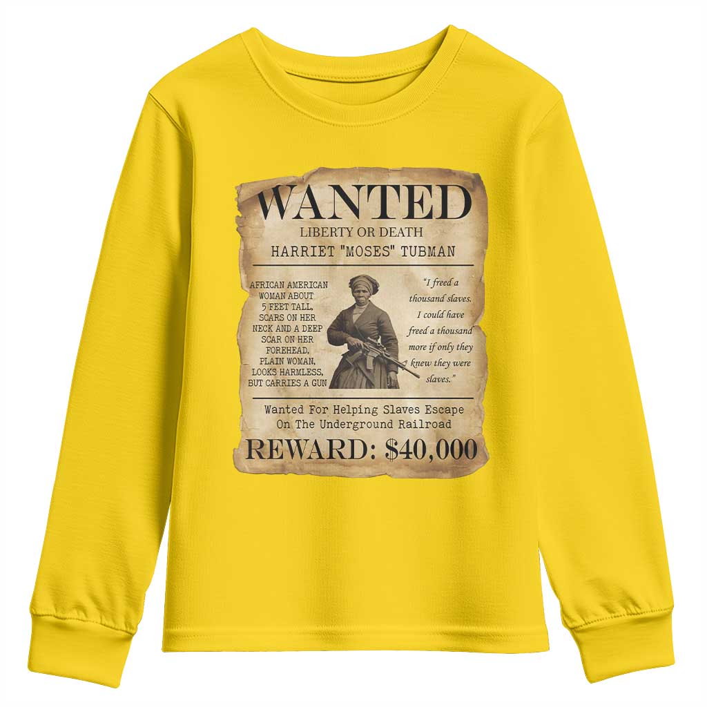 Vintage Harriet Tubman Poster Youth Sweatshirt Wanted For Helping Slaves Escape - Wonder Print Shop