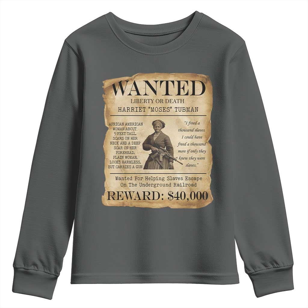 Vintage Harriet Tubman Poster Youth Sweatshirt Wanted For Helping Slaves Escape - Wonder Print Shop