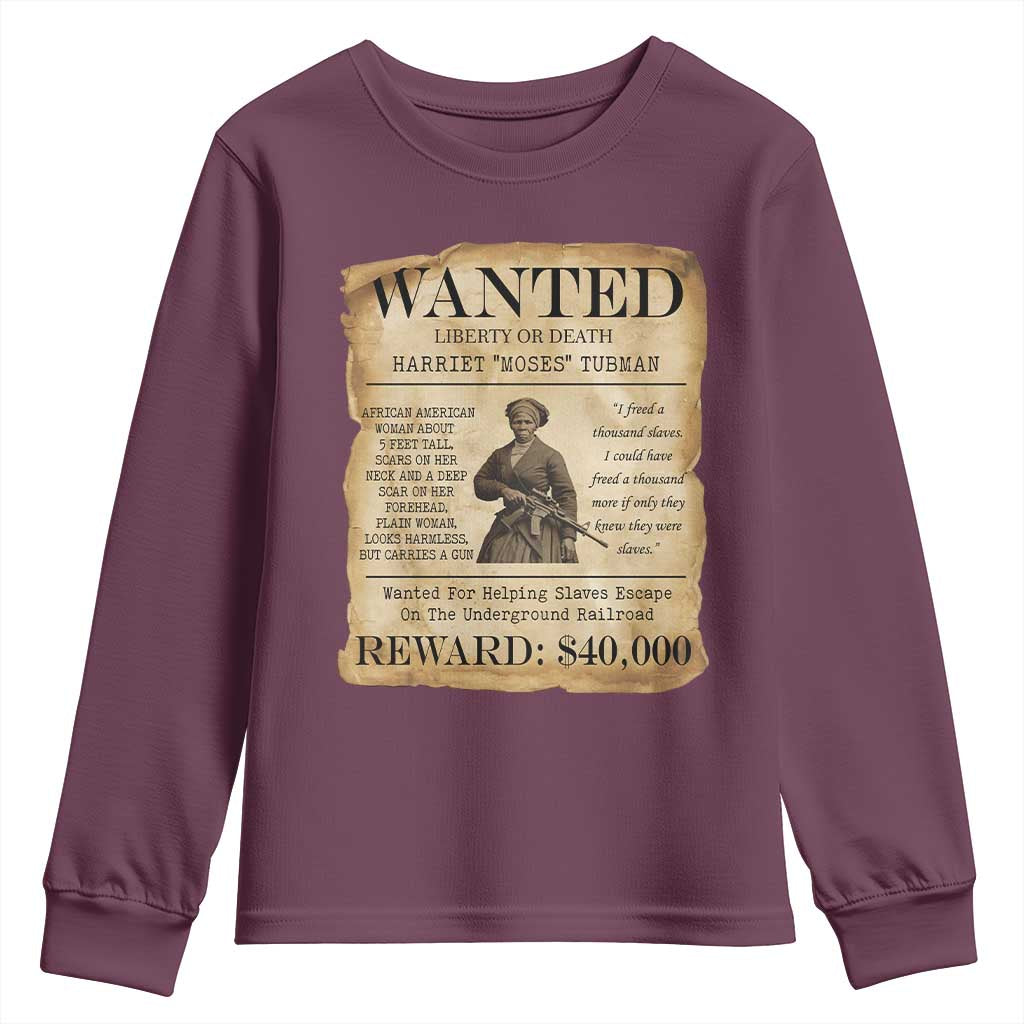 Vintage Harriet Tubman Poster Youth Sweatshirt Wanted For Helping Slaves Escape - Wonder Print Shop