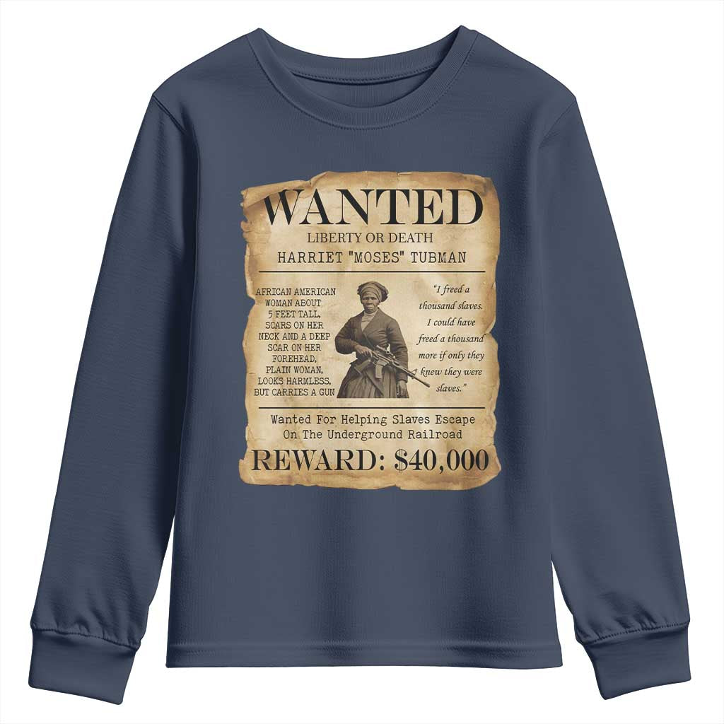 Vintage Harriet Tubman Poster Youth Sweatshirt Wanted For Helping Slaves Escape - Wonder Print Shop