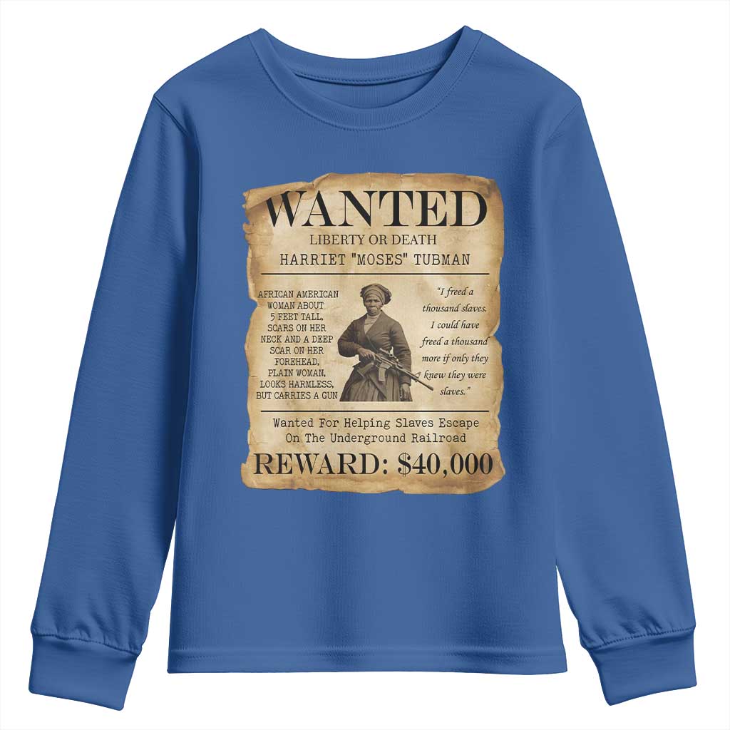 Vintage Harriet Tubman Poster Youth Sweatshirt Wanted For Helping Slaves Escape - Wonder Print Shop