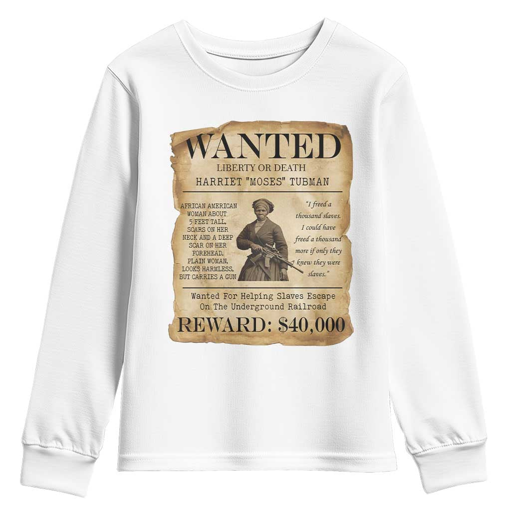 Vintage Harriet Tubman Poster Youth Sweatshirt Wanted For Helping Slaves Escape - Wonder Print Shop
