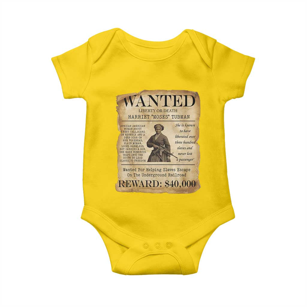 Harriet Tubman Wanted Reward Poster Baby Onesie Liberty Or Death - Wonder Print Shop