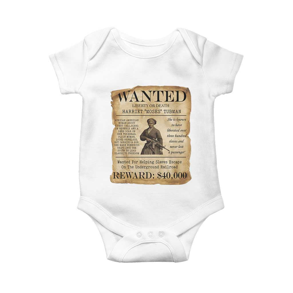 Harriet Tubman Wanted Reward Poster Baby Onesie Liberty Or Death - Wonder Print Shop