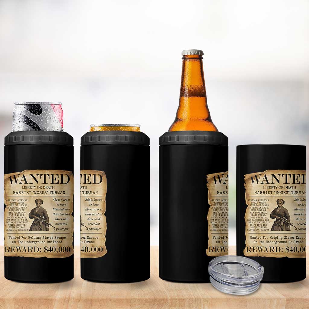 Harriet Tubman Wanted Reward Poster 4 in 1 Can Cooler Tumbler Liberty Or Death - Wonder Print Shop