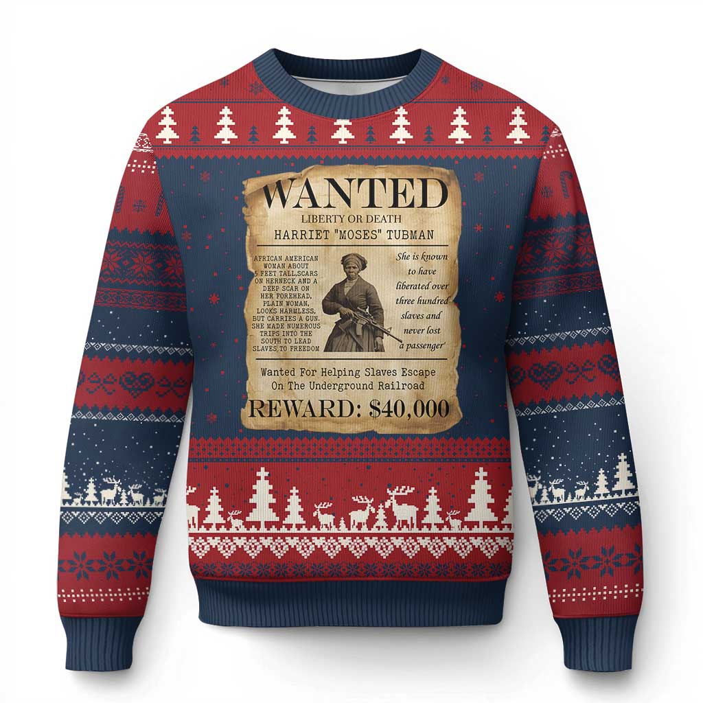 Harriet Tubman Wanted Reward Poster Ugly Christmas Sweater Liberty Or Death - Wonder Print Shop