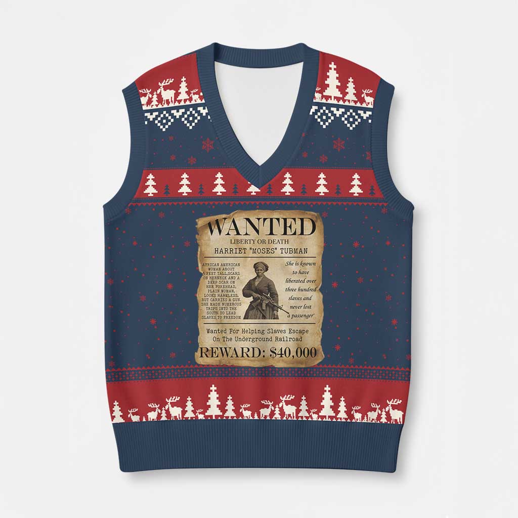 Harriet Tubman Wanted Reward Poster V-Neck Knit Sweater Vest Liberty Or Death - Wonder Print Shop