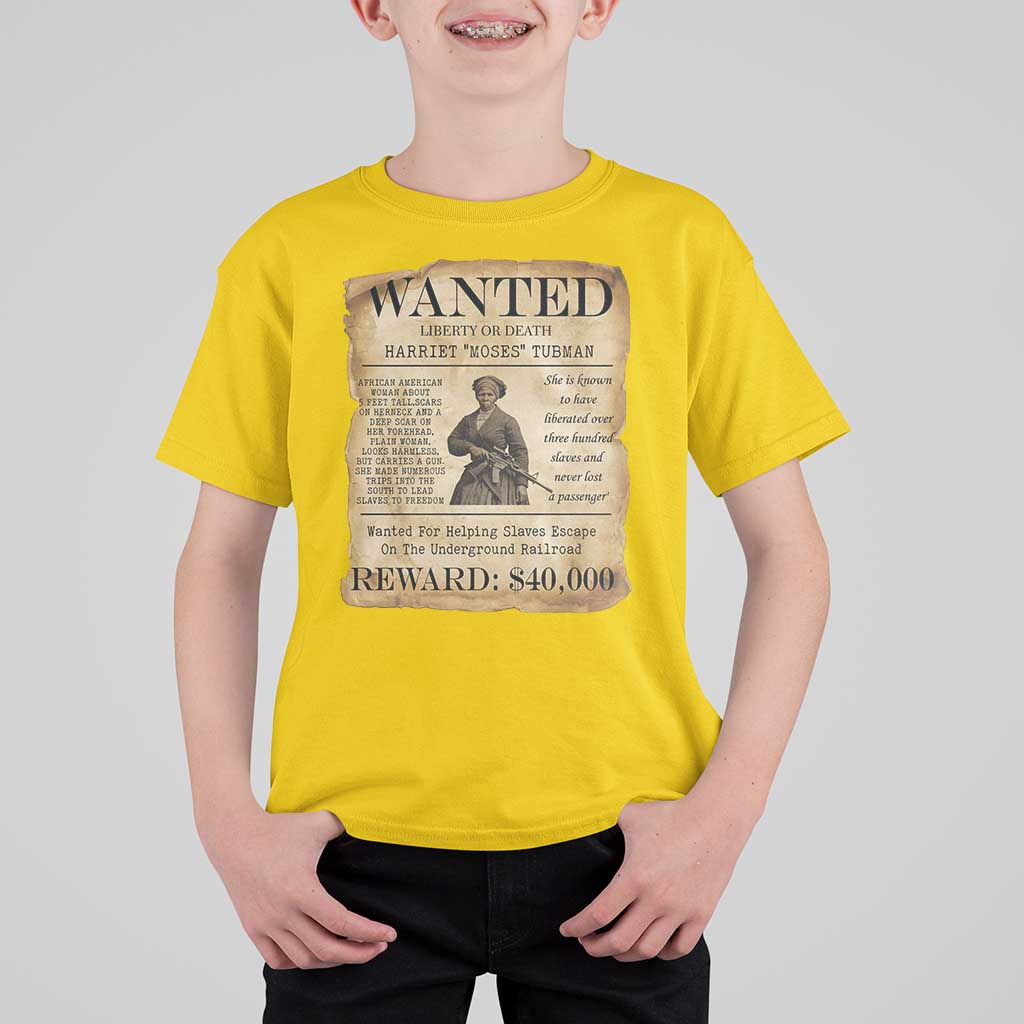 Harriet Tubman Wanted Reward Poster T Shirt For Kid Liberty Or Death - Wonder Print Shop