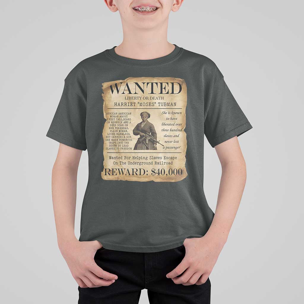 Harriet Tubman Wanted Reward Poster T Shirt For Kid Liberty Or Death - Wonder Print Shop