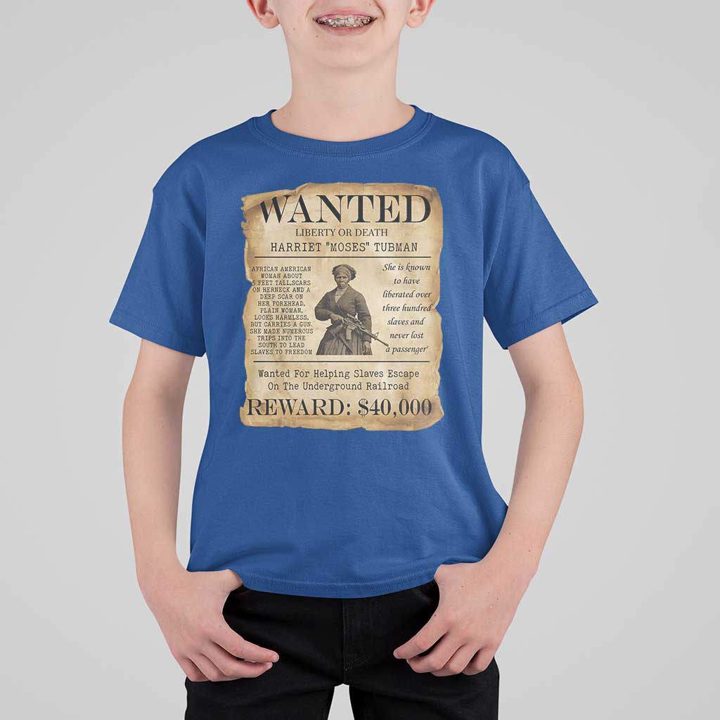 Harriet Tubman Wanted Reward Poster T Shirt For Kid Liberty Or Death - Wonder Print Shop
