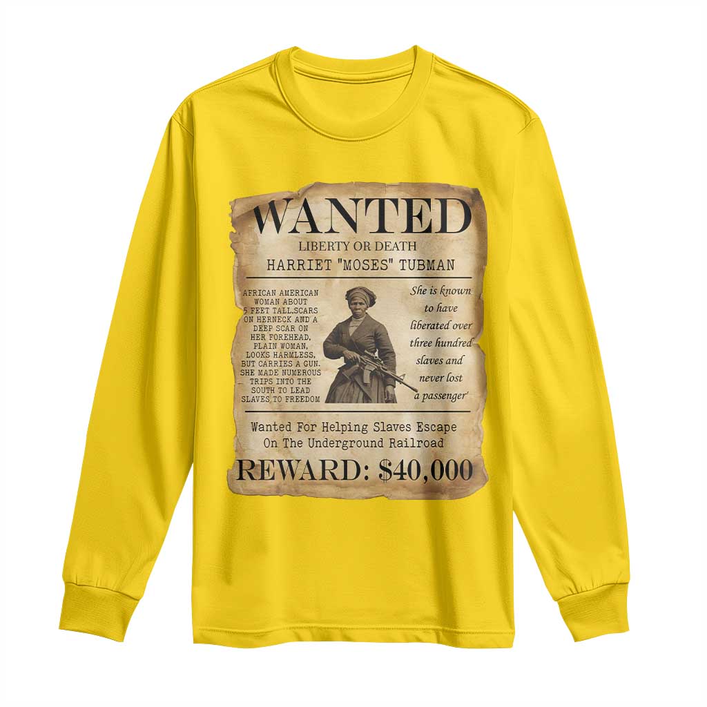Harriet Tubman Wanted Reward Poster Long Sleeve Shirt Liberty Or Death - Wonder Print Shop