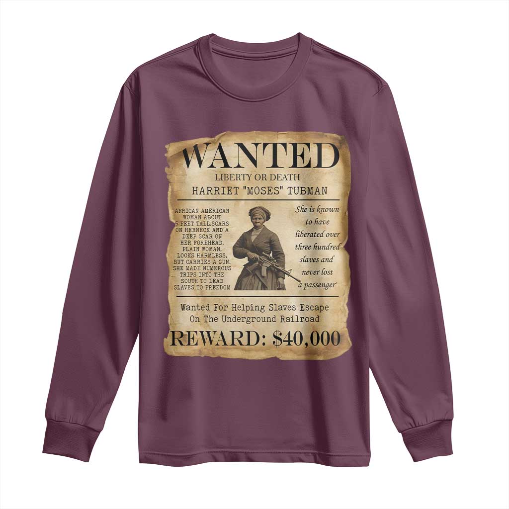 Harriet Tubman Wanted Reward Poster Long Sleeve Shirt Liberty Or Death - Wonder Print Shop