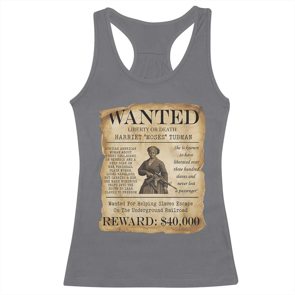 Harriet Tubman Wanted Reward Poster Racerback Tank Top Liberty Or Death - Wonder Print Shop