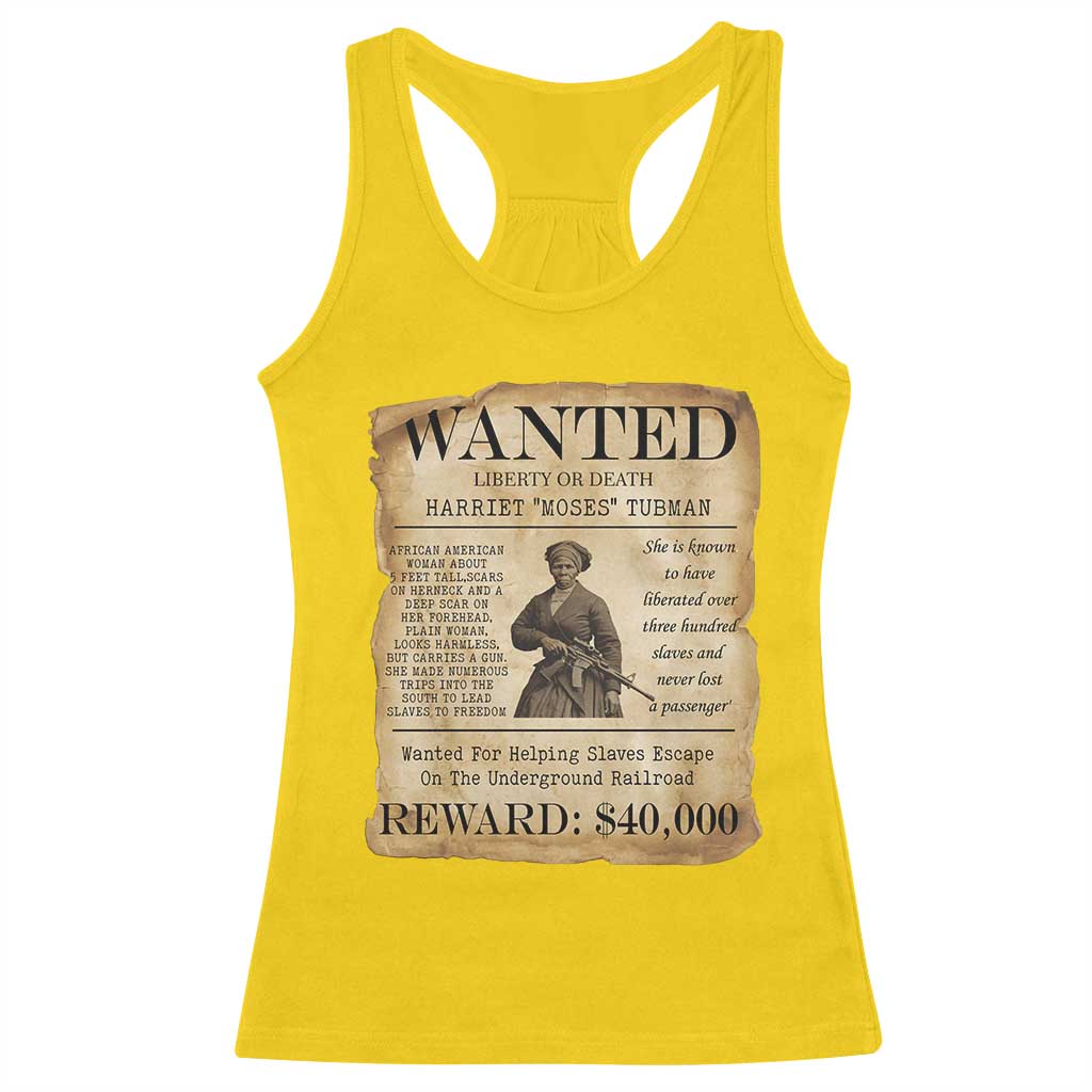 Harriet Tubman Wanted Reward Poster Racerback Tank Top Liberty Or Death - Wonder Print Shop