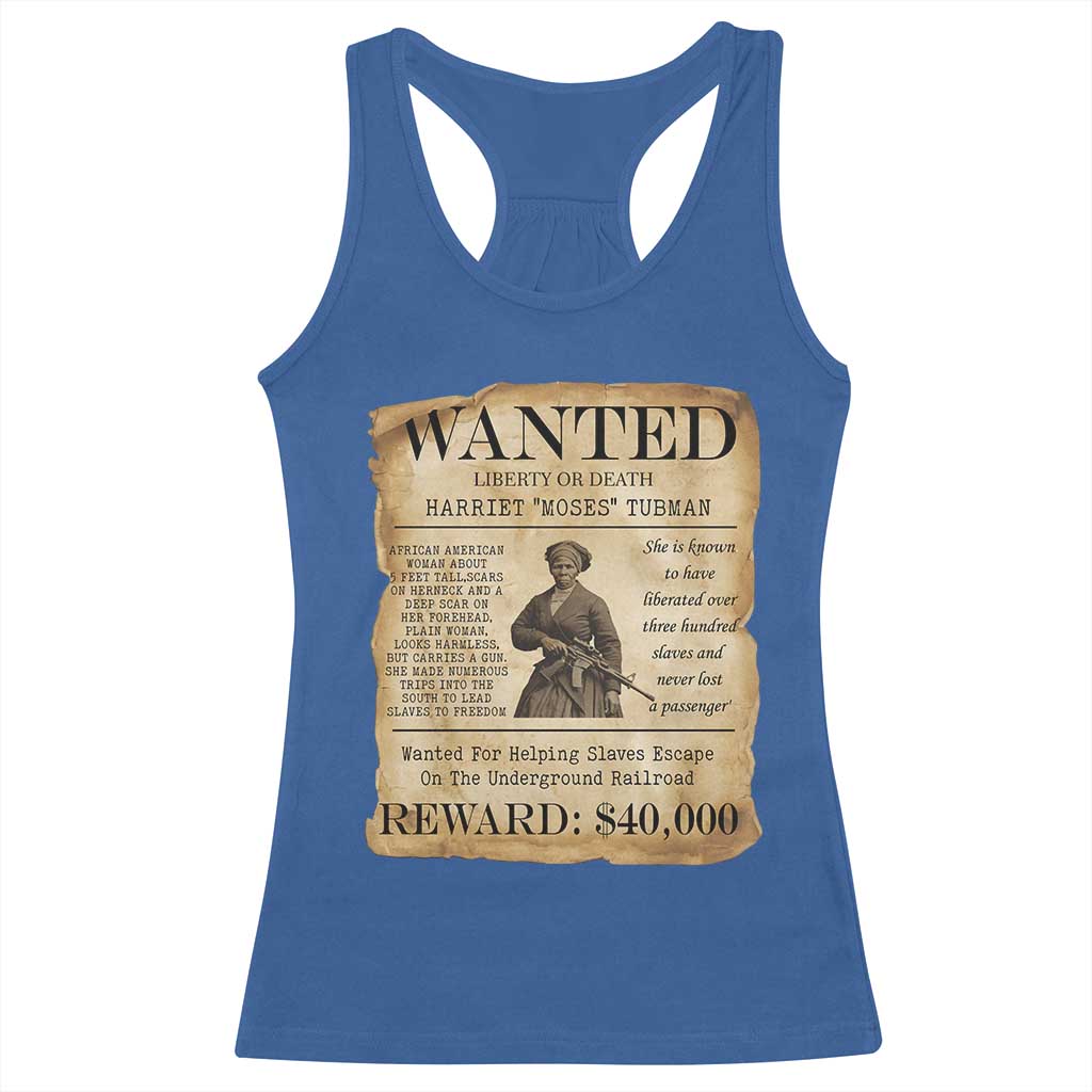 Harriet Tubman Wanted Reward Poster Racerback Tank Top Liberty Or Death - Wonder Print Shop