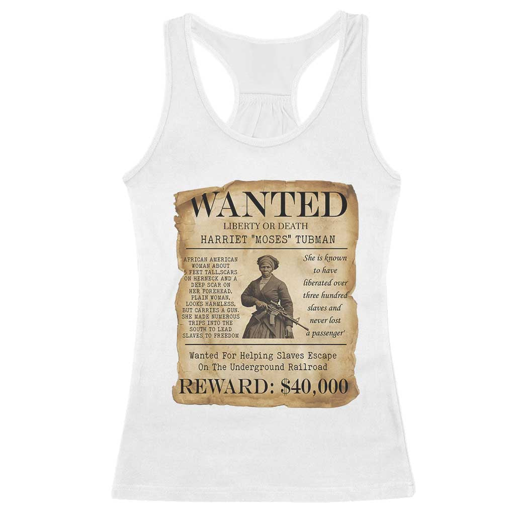 Harriet Tubman Wanted Reward Poster Racerback Tank Top Liberty Or Death - Wonder Print Shop