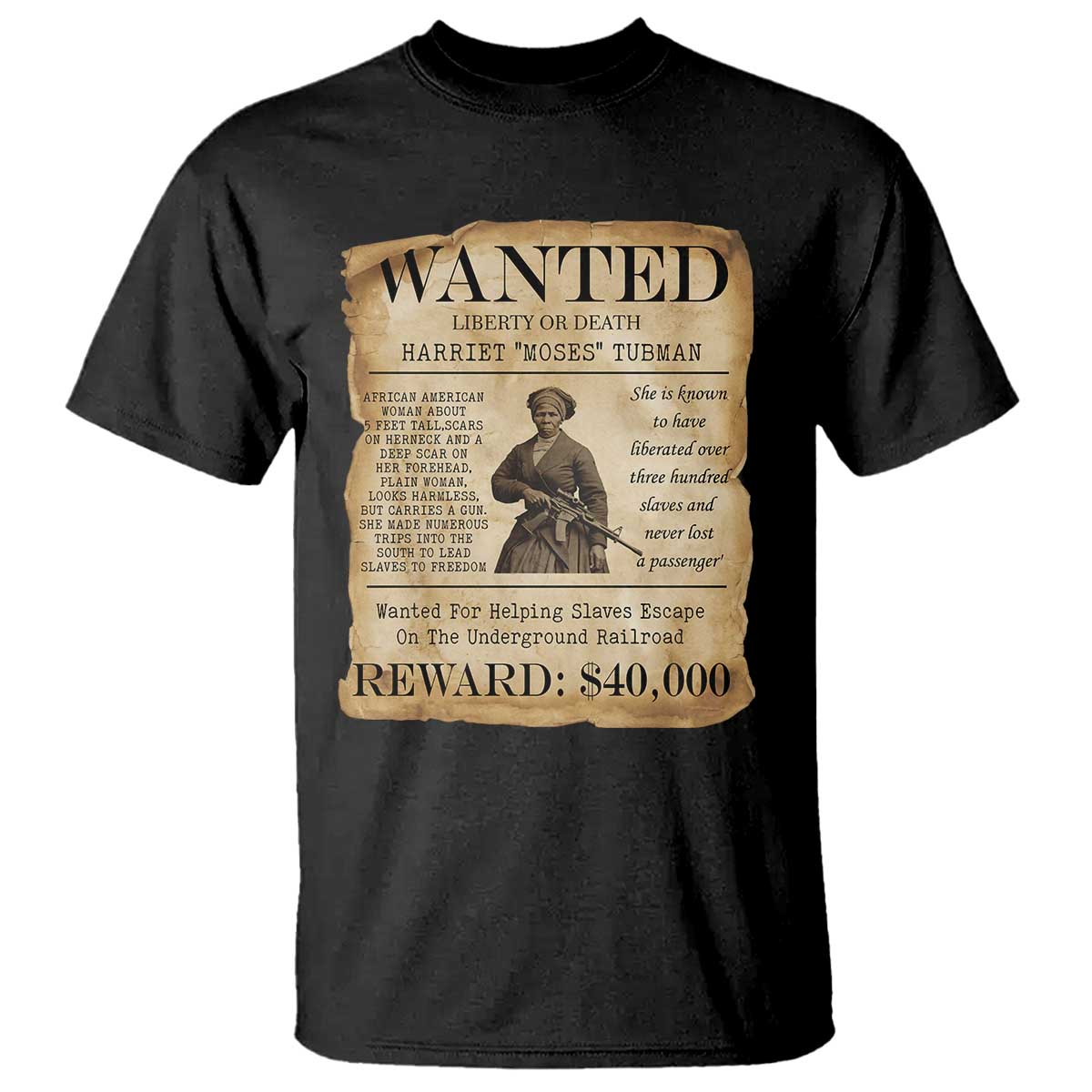 Harriet Tubman Wanted Reward Poster T Shirt Liberty Or Death - Wonder Print Shop