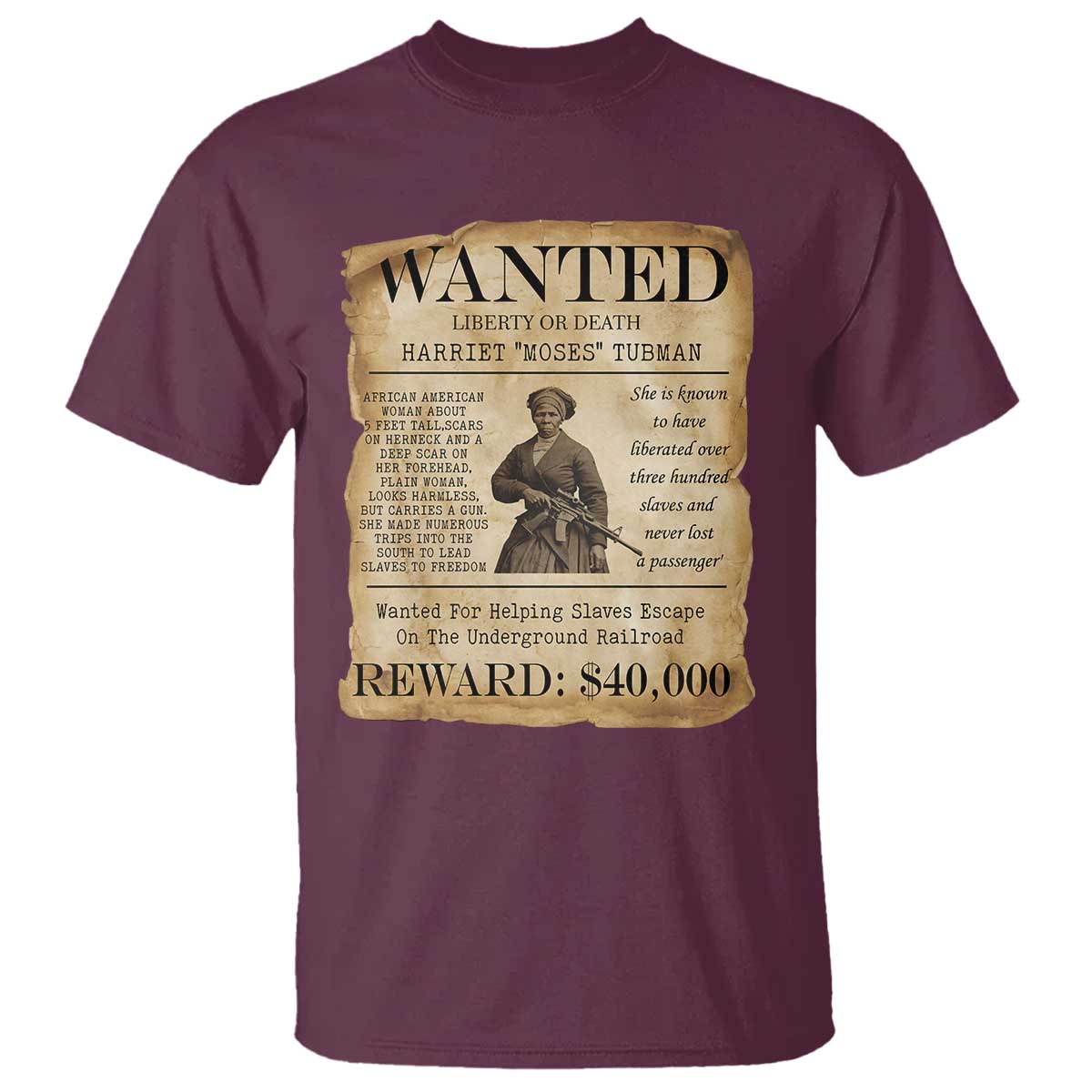 Harriet Tubman Wanted Reward Poster T Shirt Liberty Or Death - Wonder Print Shop