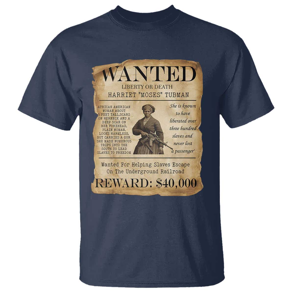 Harriet Tubman Wanted Reward Poster T Shirt Liberty Or Death - Wonder Print Shop