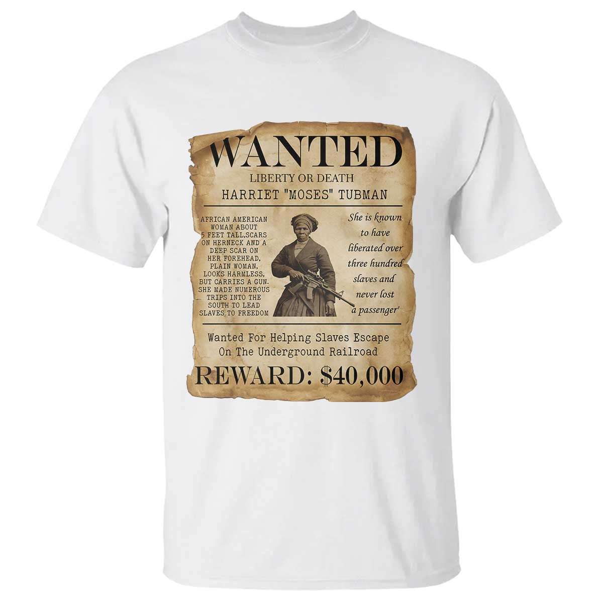 Harriet Tubman Wanted Reward Poster T Shirt Liberty Or Death - Wonder Print Shop