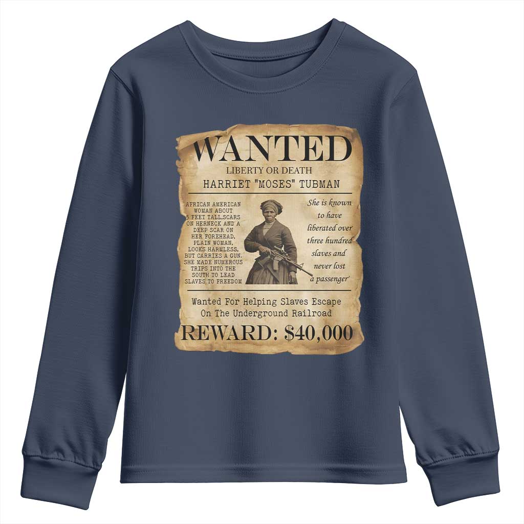 Harriet Tubman Wanted Reward Poster Youth Sweatshirt Liberty Or Death - Wonder Print Shop