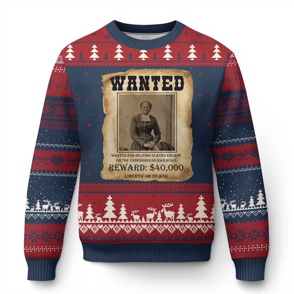 Harriet Tubman Wanted Reward Poster Ugly Christmas Sweater Freedom Or Death - Wonder Print Shop