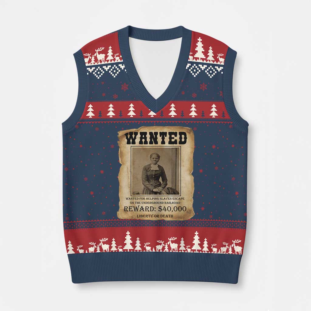 Harriet Tubman Wanted Reward Poster V-Neck Knit Sweater Vest Freedom Or Death - Wonder Print Shop