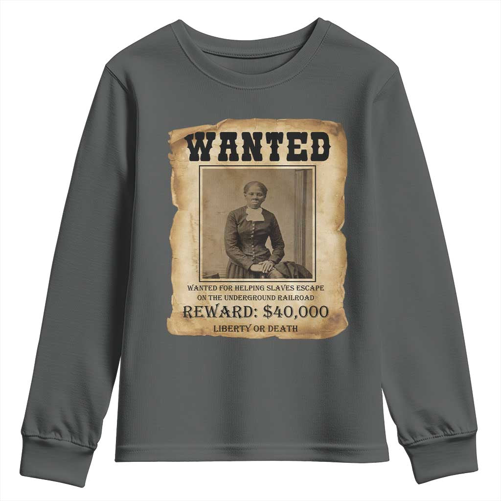 Harriet Tubman Wanted Reward Poster Youth Sweatshirt Freedom Or Death - Wonder Print Shop