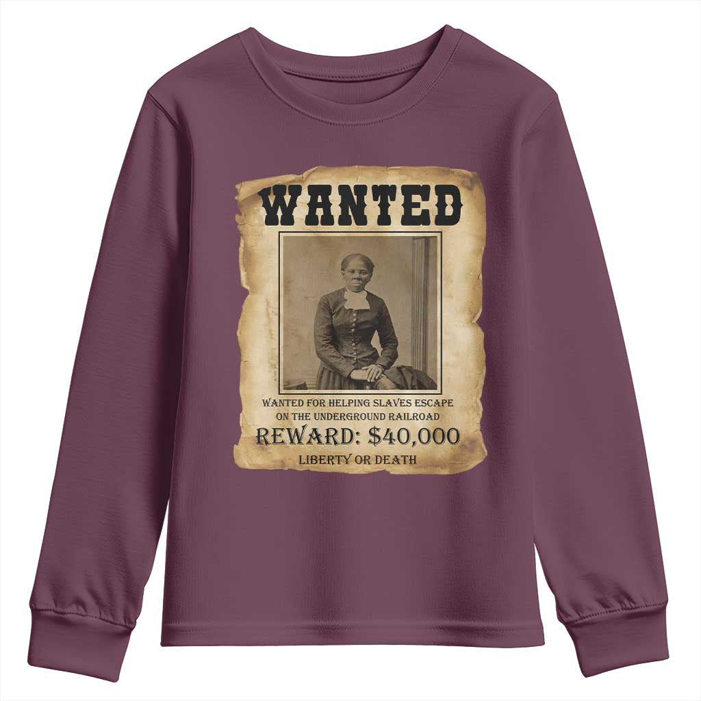 Harriet Tubman Wanted Reward Poster Youth Sweatshirt Freedom Or Death - Wonder Print Shop