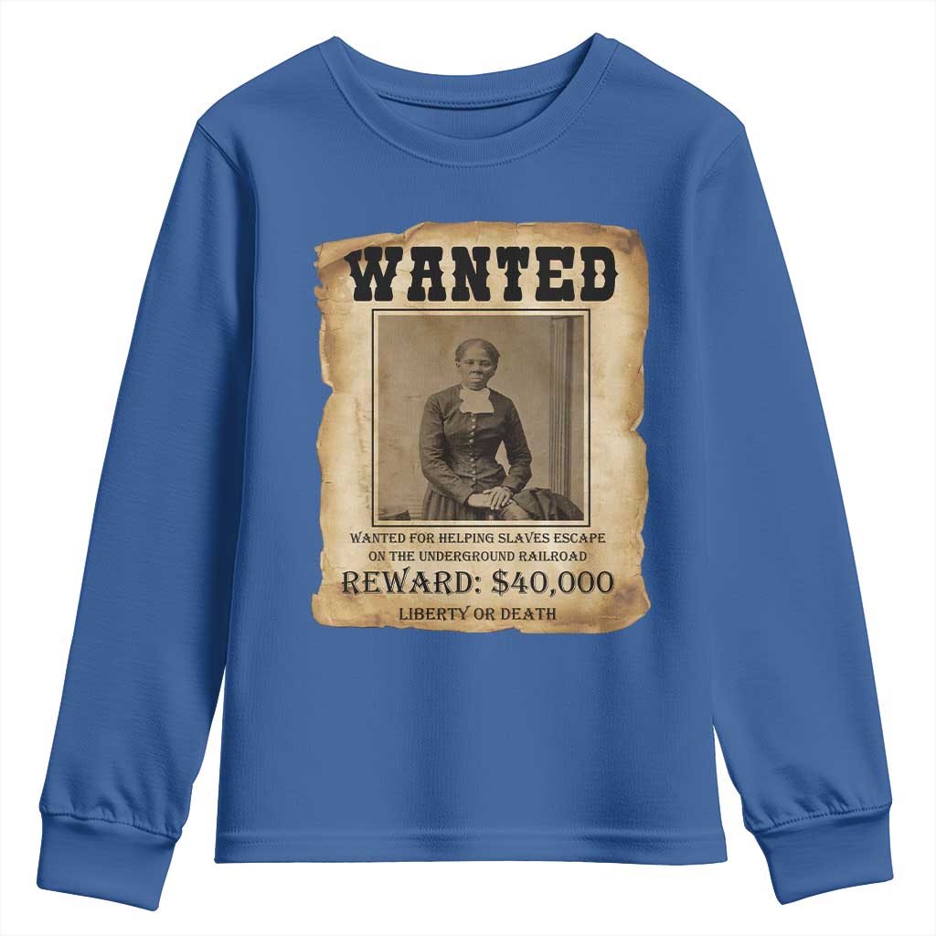 Harriet Tubman Wanted Reward Poster Youth Sweatshirt Freedom Or Death - Wonder Print Shop