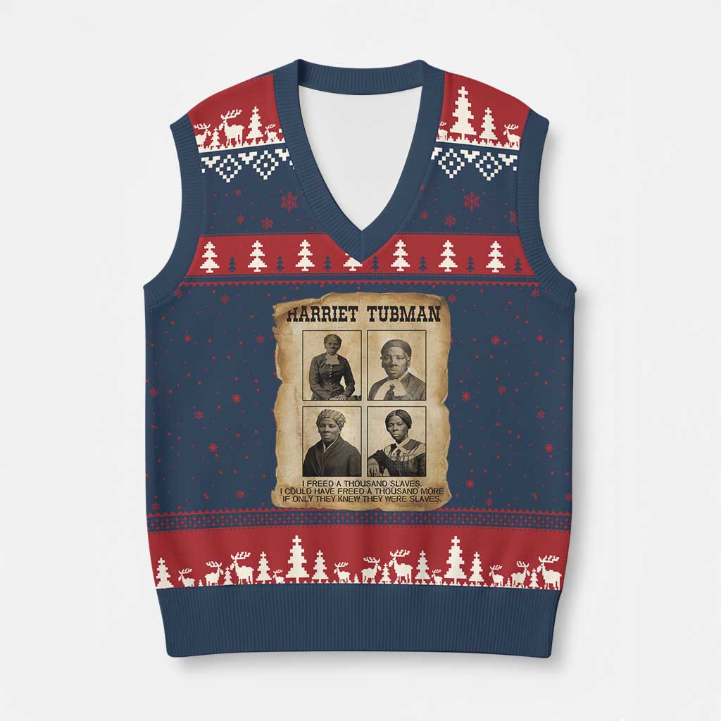 Vintage Harriet Tubman Poster V-Neck Knit Sweater Vest I Freed A Thousand People - undefined
